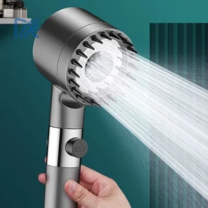 3-Setting Adjustable High Pressure Filter Shower Head with Rainfall Spray and Massage Brush for Bathroom Use