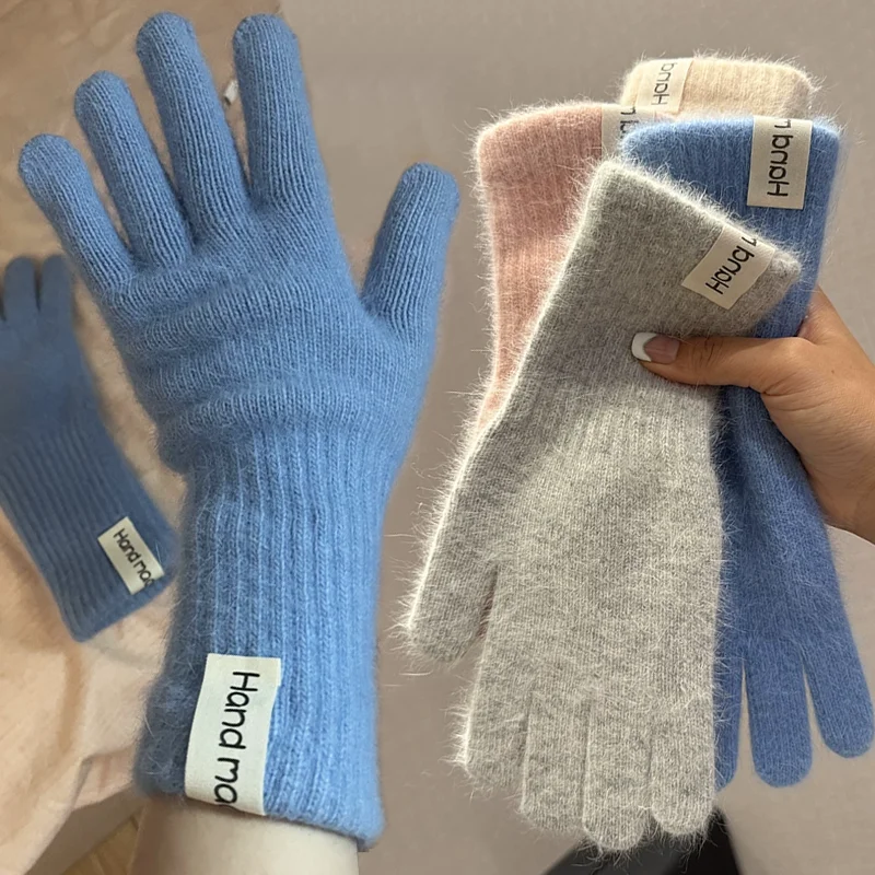 Korean Fashion Winter Warm Knitted Full Finger Long Gloves Wool Touchscreen Mittens Thick Warm Soft Cycling High Quality Glove