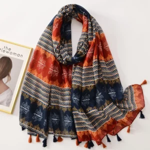 2026 Autumn Fashion Aztec Geometric Tassel Viscose Shawl Scarf Lady High Quality Wrap Pashmina Stole Bufandas Muslim Hijab Sjaal