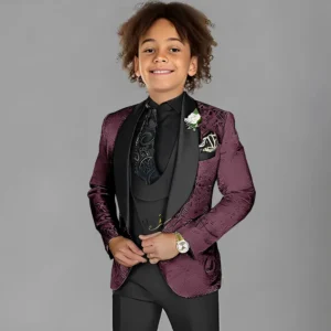 Jacquard Boys Suit 3 Piece Set Wedding Tuxedo for Kids Party Jacket Pants Vest 2-16 Years Old Formal Suit Customization