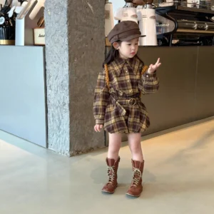 Girls Set 2025 Korean Edition Autumn New Checkered Shirt with Lantern Skirt Two Piece Set Elegant and Stylish Daily Wear