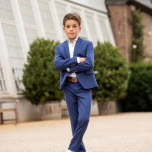 Casual Handsome Kids Suit Set 2 Pieces Jacket Pants Stage Performance Wear Blue Classic Notched Lapel Boys Suits For School Life