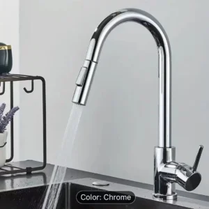 Black silver kitchen faucet, dual function, single handle pull-out mixer tap, deck mounted hot and cold water faucet
