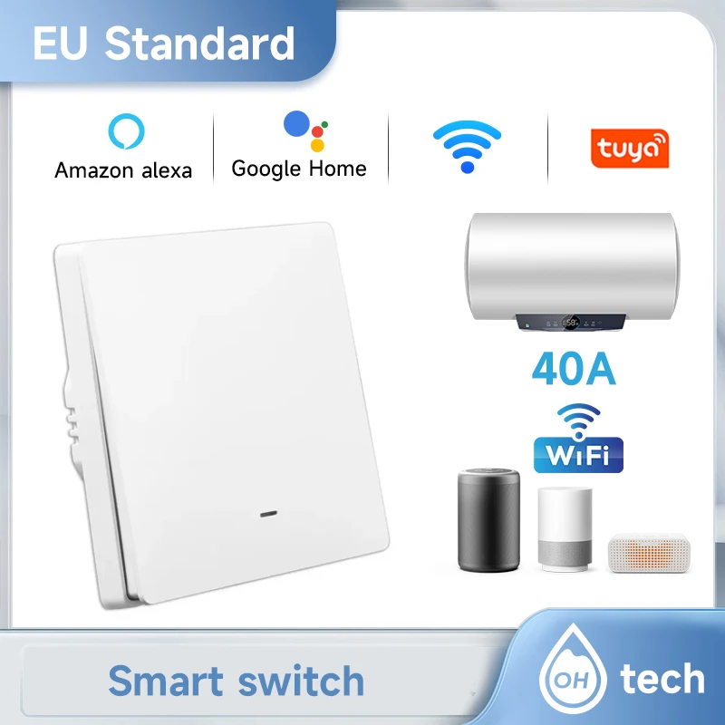 Tuya 40A WiFi Water Heater Boiler button Smart Switch 8800W EU Standard Smart Life APP Voice Control Work with Alexa Google Home