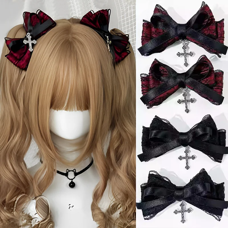 2pcs Gothic Girl's Street Exquisite Hair Accessories Fashion Bowknot Hair Clips Versatile Dressing Dark Style Bow Hair Clip 2025