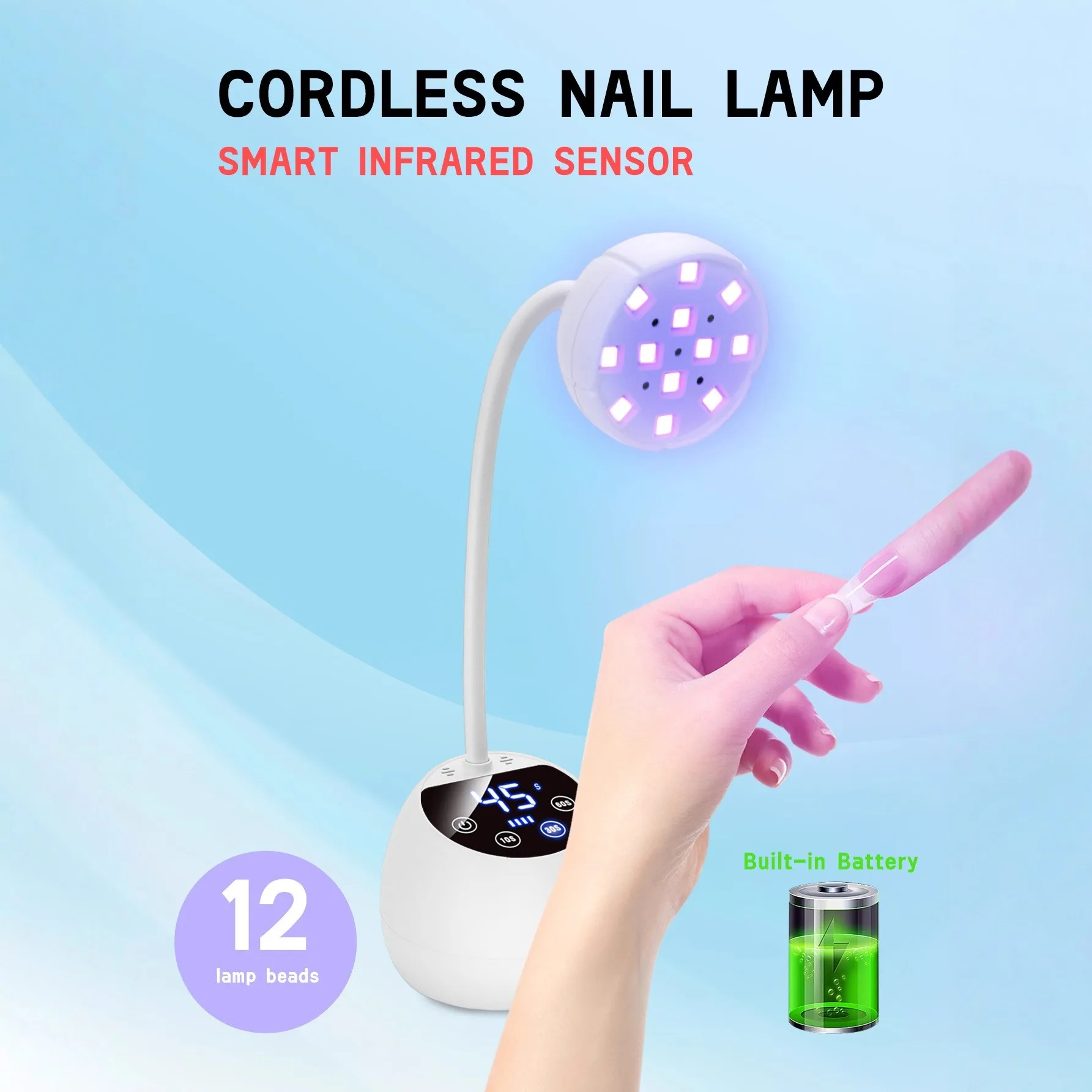 Battery-type desktop intelligent nail lamp, intelligent induction 360 bending, 10s/30s/60s choice, free choice, home nail art.