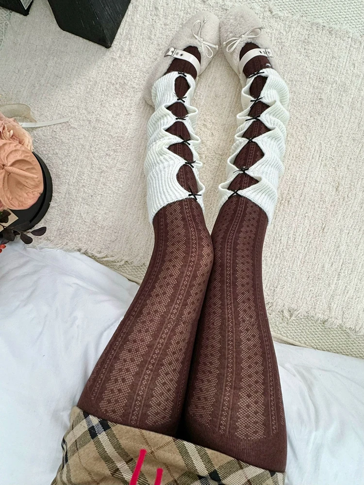 Vintage Striped Dot Tights 2025 Women Autumn Winter Basic Streetwear Pantyhose Casual Stocking
