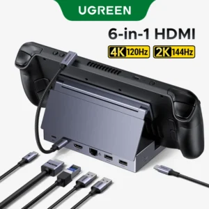UGREEN USB C HUB Steam Deck Docking Station 6-in-1 Type-C to 4K120Hz HDMI 5Gbps USB-A/C PD100W 1000Mbps RJ45 for ROG Ally Legion