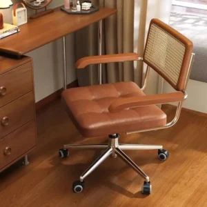 Office Chair Retro Computer Chair Simple Study Desk Armchair Swivel Backrest Lift Chair Leather Armchair with Rocking Function