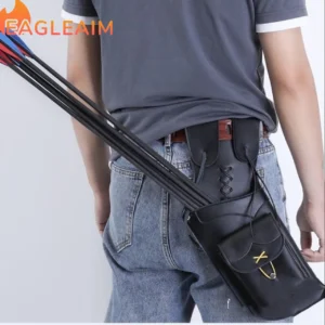 Hip Quiver Genuine Leather Arrow Holder Traditional Handmade Quiver Waist Crossbody Cowhide Leather Backhand Arrow Pouch Black