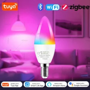 Tuya E14 LED Bulb WiFi Zigbee Bluetooth Optional,Dimmable Smart Led Lamp RGBCW Led Light Bulb Work With Alexa Amazon Google Home