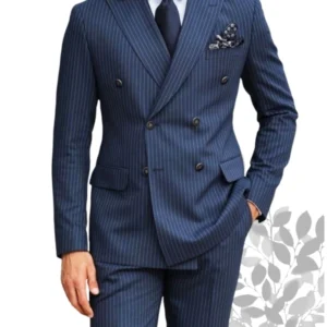 Navy Blue Men's striped business suit 2-piece set Suit Jacket Suit Pants Double breasted slim fit Man suit Groom's wedding suit