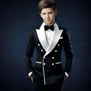 White Lapel Black Formal Occasion Boy Suit Wedding Party Prom Business Casual Kids Tuxedos 2 Piece Set Blazer Pants