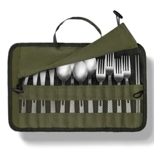Outdoor Tableware Storage Bag Camping BBQ Cutlery Storage Portable Polyester Roll Up Pouch Bag Cutlery Storage For Travel Beach
