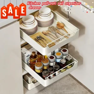 Home Kitchen Pull-out Rail Shelves Under The Sink Cabinet Pull-out Spice Dishes Organizer Without Drilling Installation