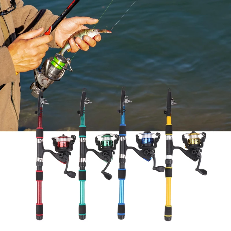 1.8M Telescopic Fishing Rod Spinning Fishing Reel Set Portable Seaing Pole Throwing Rod Remote Fiberglass Gear