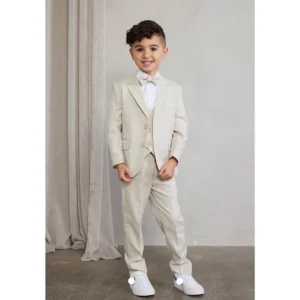 Beige Baby Kids Clothes 3 Piece Chic Single Breasted Notch Lapel Children's Clothing Fashion Party Formal Casual Boys Suits