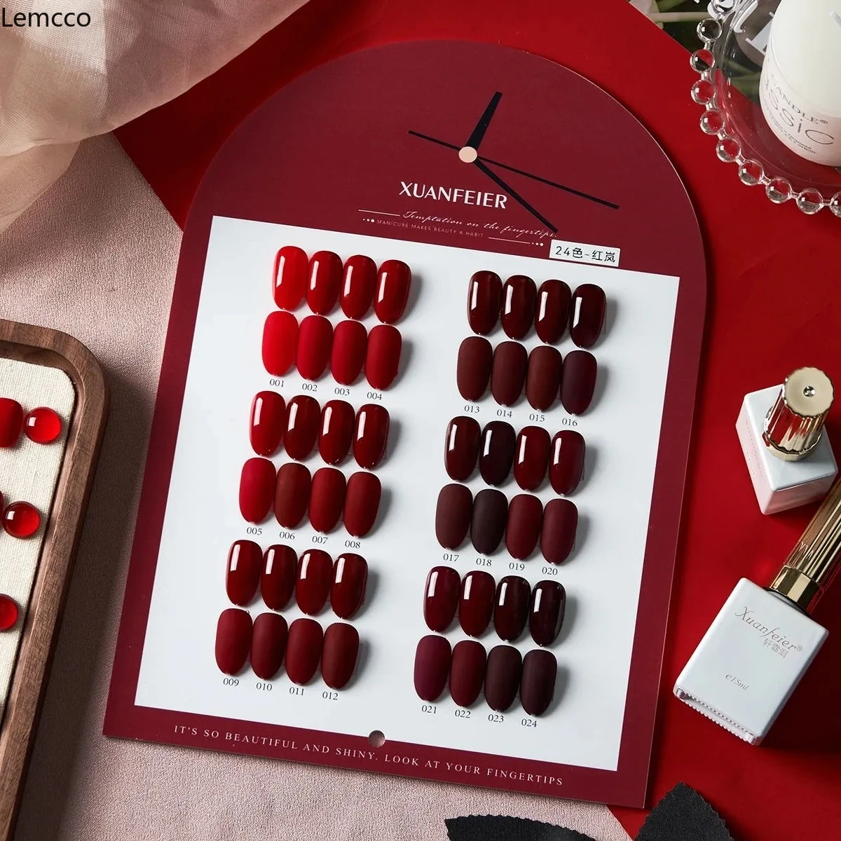 Lencco Wine Red 24pcs/set 15ml Gel Polish Gel With Color Card Nail Art Semi Permanent Manicure Soak Off LED UV Nail Glitter Gel