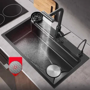 Multifunctional Kitchen Sink Large Single Bowl Stainless Steel Vegatable Basin Thickened Handmade 5MM With Multiple Accessories