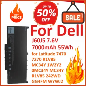 J60J5 7.6V 7000mAh 55Wh Laptop Battery For Dell Latitude 7470 7270 R1V85 MC34Y 1W2Y2 0MC34Y MC34Y R1V85 242WD GG4FM WYWJ2