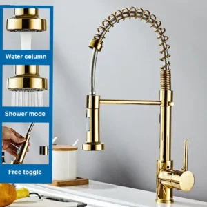 Spring Kitchen Faucet Sink Faucet Gold Dual Modes Nozzle Hot Cold Water Mixer Crane Tap Stainless steel Spring Kitchen Faucets