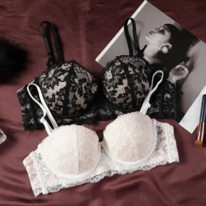 Women French Lace Sexy Bra Small Breasts Adjustable Push-up Bra Half-cup Soft Breathable Underwire Bra