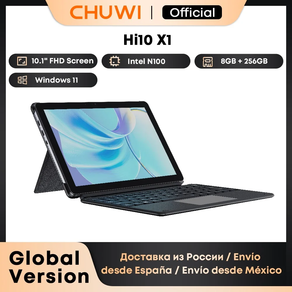 CHUWI Hi10 X1 Tablet 10.1 Inch FHD Screen Quad Core N100/i3-10100Y Processor 8GB RAM 256GB ROM Windows Tablets 2 In 1 Tablet PC