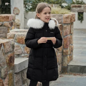 Dave Bella Girls Down Parka Jacket Winter Autumn Children Thicken Plush Hooded Coat Black Elegant Outwear Kids Clothes DK4254536