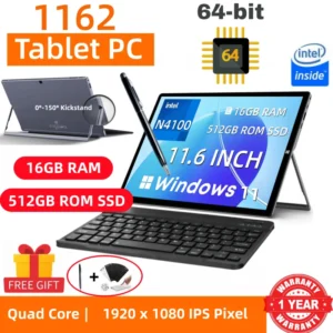 16GB RAM 512GB SSD ROM 11.6" Windows 11 Tablet PC 64bit Intel Celeron Processor N4100 1920 x 1080 Pixel 2 x USB 3.0 Type-C Port