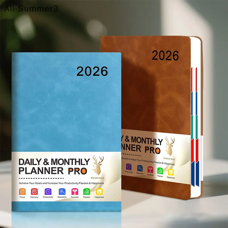 2026 A5 365-Day Daily Weekly Schedule Notebook Portable Calendar Journal For School Office Schedule Organizing PU Leather Cover