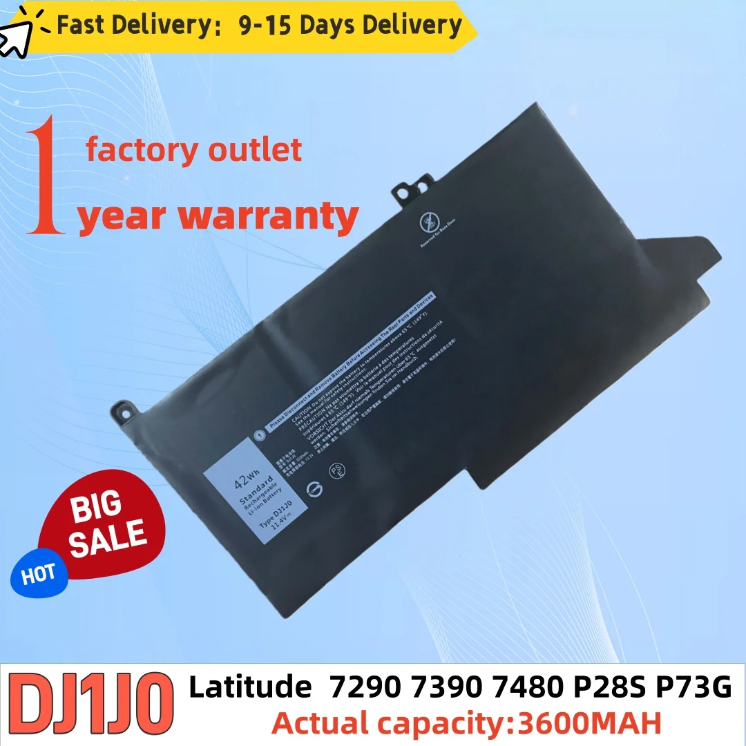 Brand new battery for Dell Latitude 7280, 7290, 7390, 7480, P28S, P73G, DJ1J0 laptops