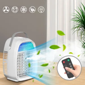 USB Powered Portable Air Cooler, 4 In 1 Humidifier Air Conditioners Fan, Multifunctional Air Cooler with 7 Color Light, Air Cool