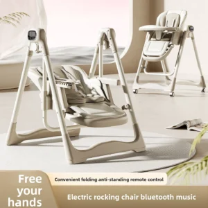 Smart Baby High Chair with Bluetooth, Electric Rocker & Recliner, 6-in-1 Foldable Multi-use Feeding Chair for Newborn to Toddler