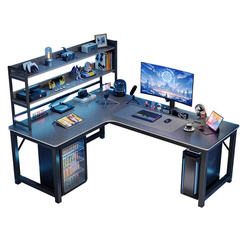 Corner e-sports table Computer table Desktop household double desk Bookshelf integrated table
