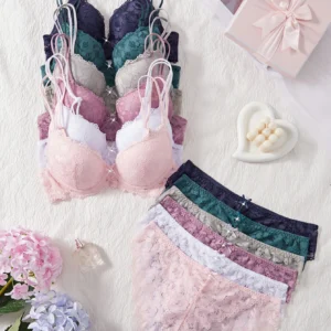 6-Piece Set of Women's Plus-Size Bras, Lace Sexy Unlined Comfortable Support Underwear Set, Sexy Bra