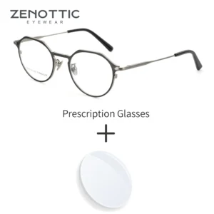 ZENOTTIC L Size Pure Titanium Round Optical Lenses With Prescription Myopia Photochromic Glasses Man Women Progressive Lenses
