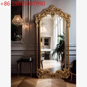 Medieval full body mirror solid wood carving flower French light luxury floor full-length mirror