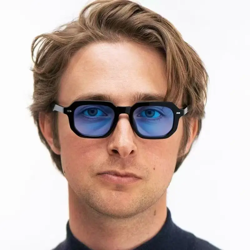 Hiking 2pcs Fashion Small Frame Rectangle Anti Light Glasses High-Quality Sun Glasses Vintage Men Women Rivet Eyeglass UV400