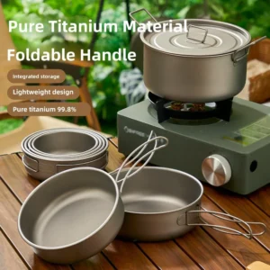 6/8pcs Pure Titanium Outdoor Pot, Frying Pan, Picnic Camping Combination Tableware, Foldable, Lightweight and Portable Soup Pot