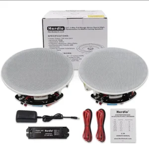 Herdio 2PCS 6.5 Inch Home Audio 300W Ceiling Bluetooth Speaker Home Recessed Speaker System For Indoor Kitchen Bedroom Bathroom