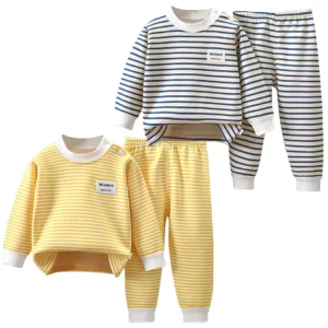Fleece Lined Baby Clothing Set Warm Striped Underwear Sleepwear Cozy Winter Pajama Set for Infants and Toddlers Boys and Girls