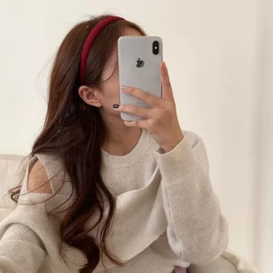 1PC Korean - Style Retro Headbands, Wine - Red Thin Solid Hair Hoops, Elegant Hair Accessories for Fashionable Looks