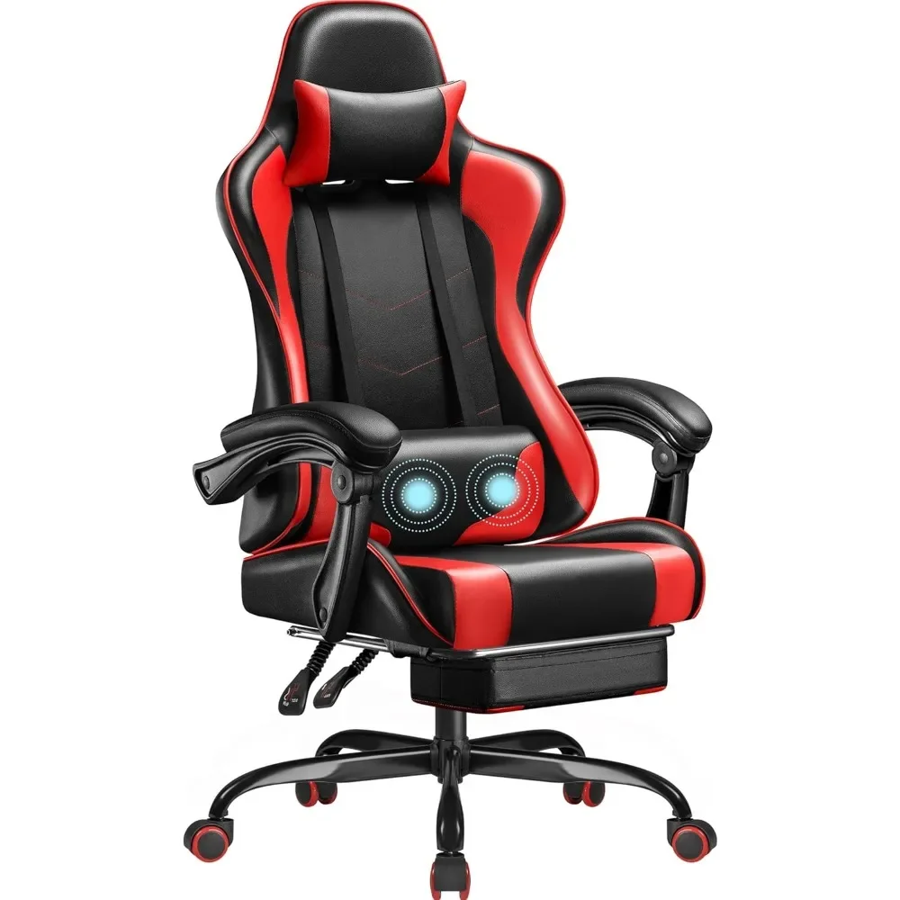 Gaming Chair with Footrest and Massage Lumbar Support, Ergonomic Computer Chairs Height Adjustable with Swivel Sea