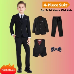 Commuion Formal Suit for Boys 2-14 Yrs 4 Pieces Regular Fit Party Prom Birthday Dresswear Dinner Jacket Vest Pants Bowtie Suits
