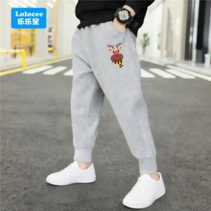 Kids Black/Gray Sweatpants, Cute Reindeer Print Elastic Waist Joggers for Boys Girls,Cotton Casual Christmas Pants 2026 New SDL1