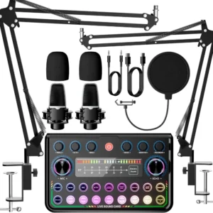 P99 Live Sound Card Podcast Equipment Live Broadcast DJ Device with MC98 Microphone Set For Music/Recording Live Streaming