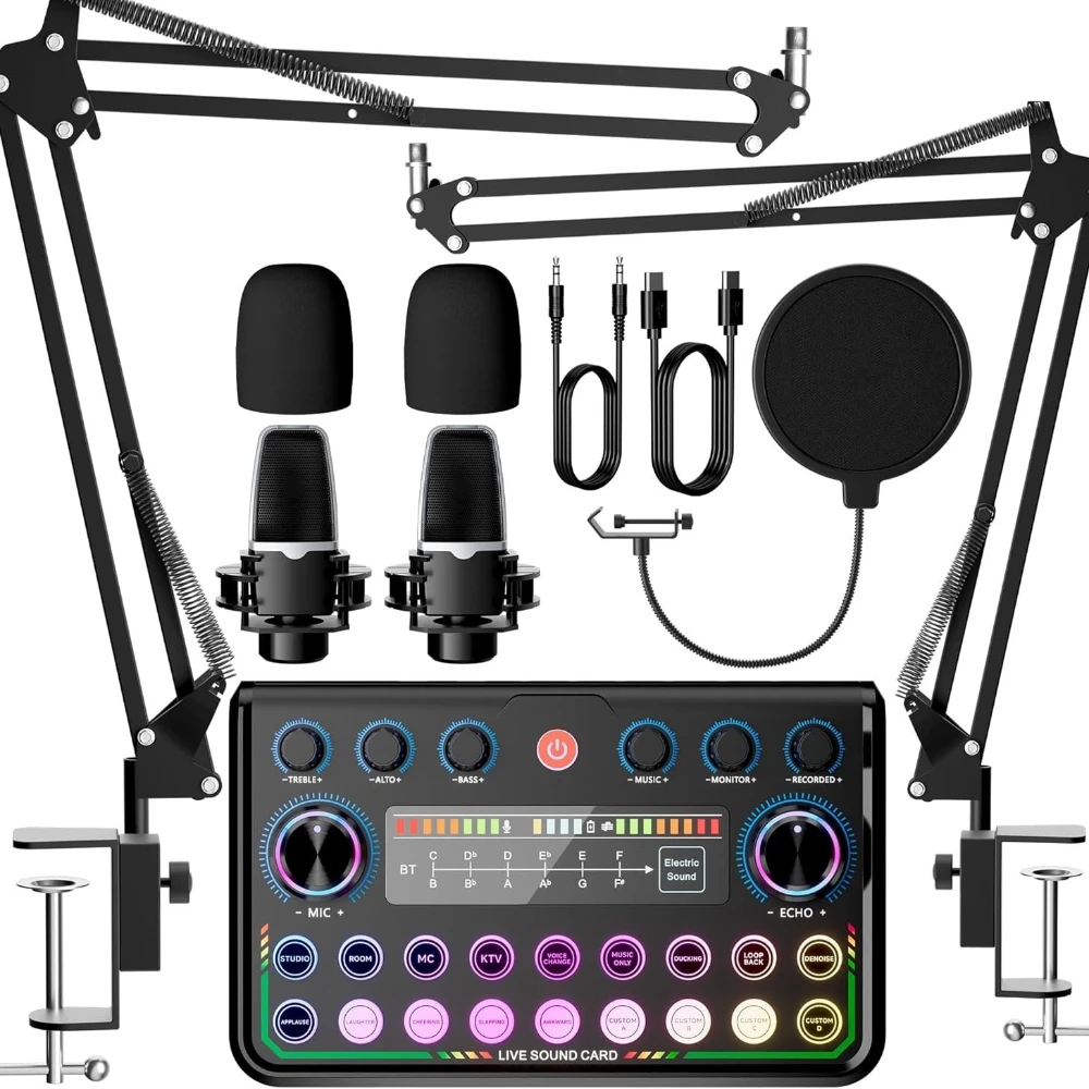 P99 Live Sound Card Podcast Equipment Live Broadcast DJ Device with MC98 Microphone Set For Music/Recording Live Streaming