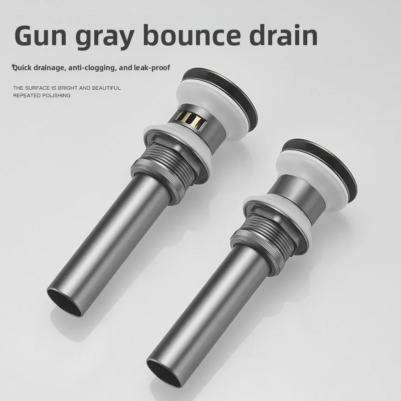 Gun Grey Pop-Up Drain Replacement Kit, Solid Brass Brushed Gold, Bathroom Sink Vanity Plug Flip Overflow Assembly
