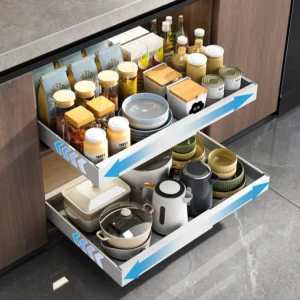 Pull Out Cabinet Storage Rack with Adhesive Expandable Slide out Drawers for Kitchen Under Sink Organizer , Storage Shelf