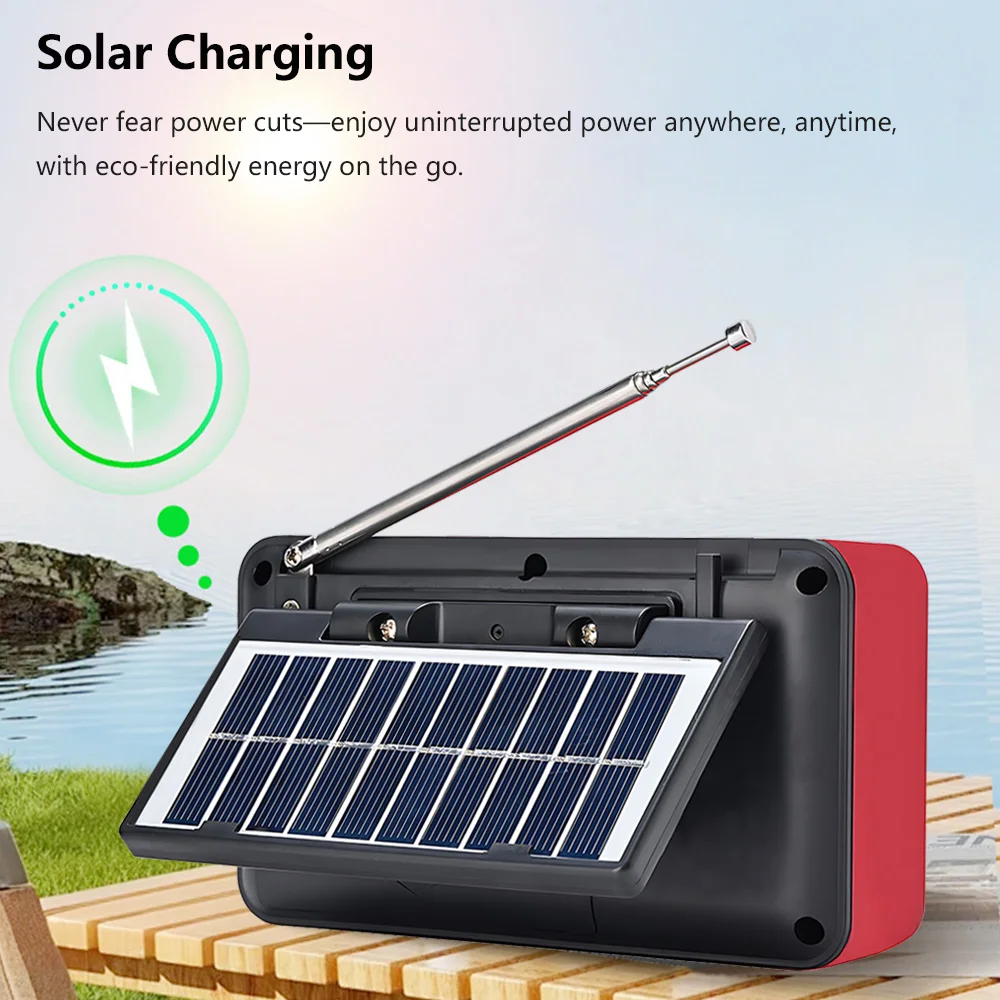 Portable Solar Charging Wireless Bluetooth Speaker with FM Radio Rechargeable Outdoor Sound Box USB Speaker Radio FM Receiver